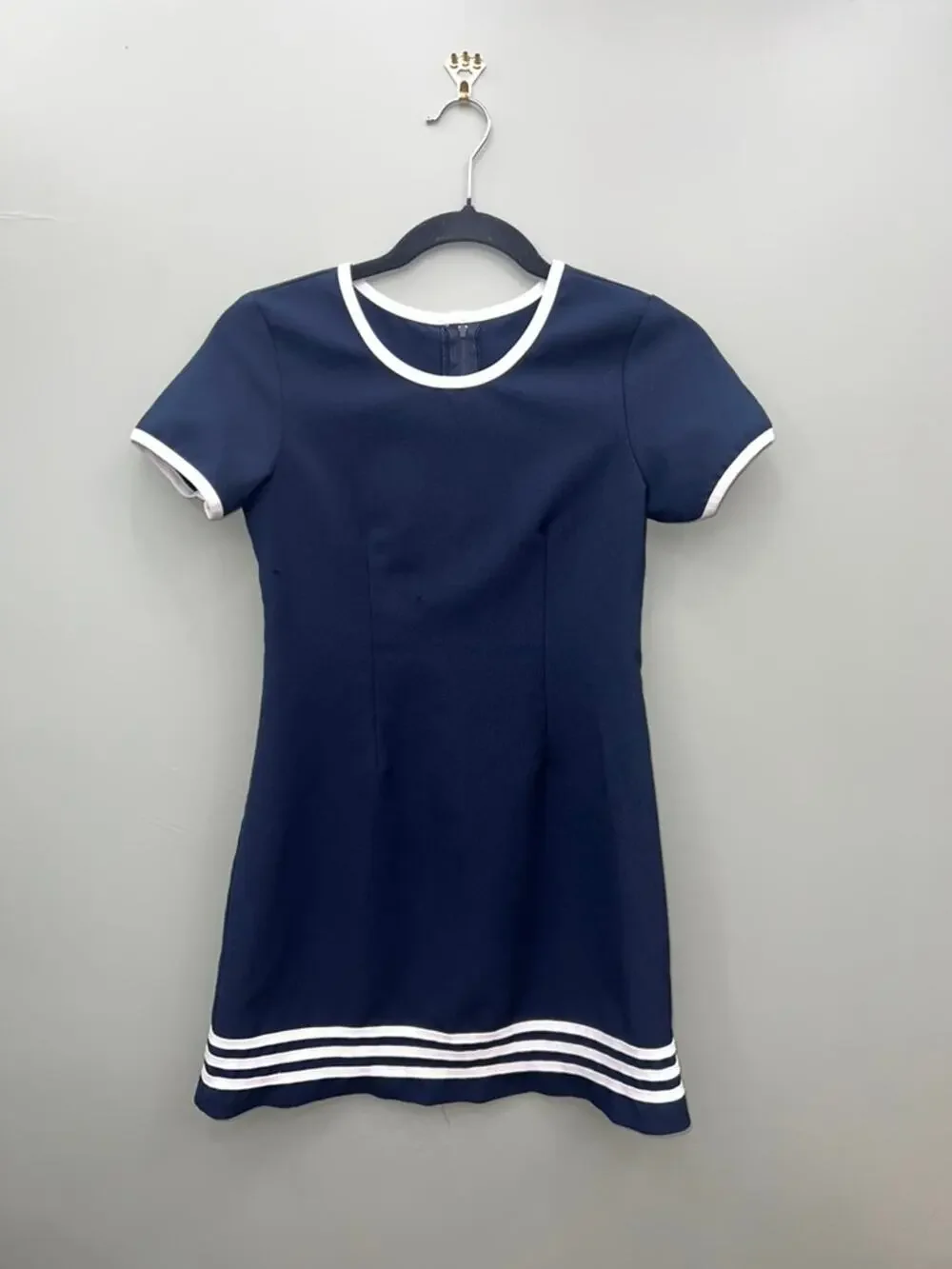 Amy Too Navy Sailor Stripe Trim Fit & Flare Mini Dress Size 12 Preppy Coastal
